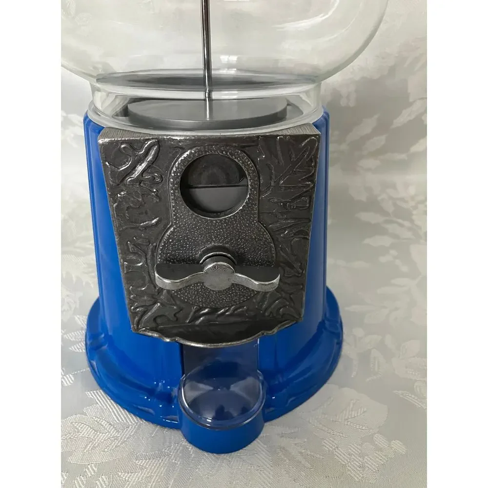 Vintage Candy Gumball Machine Glass Globe Blue Metal Counter Dispenser 12